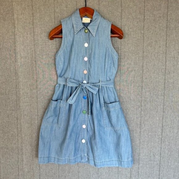 Anthropologie Dresses & Skirts - Anthropologie Maeve Blue Sleeveless Button Front Knee Length Midi Dress Size 2